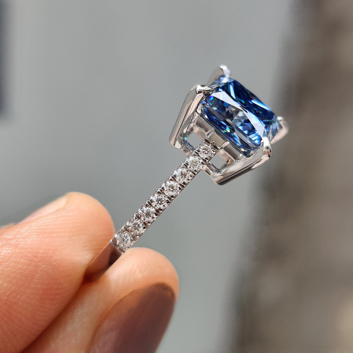 Lenora Louise - Royal Dark Blue Princess Cut Engagement Ring