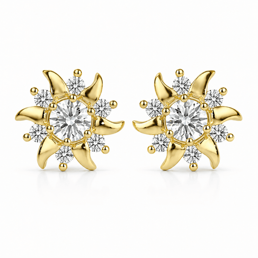 Floral - Moissanite Cluster Stud Earrings 14K Yellow Gold