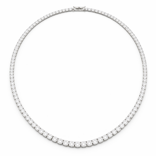 14 carat lab grown moissanite tennis necklace with round cut stones in silver 925, luxury statement necklace