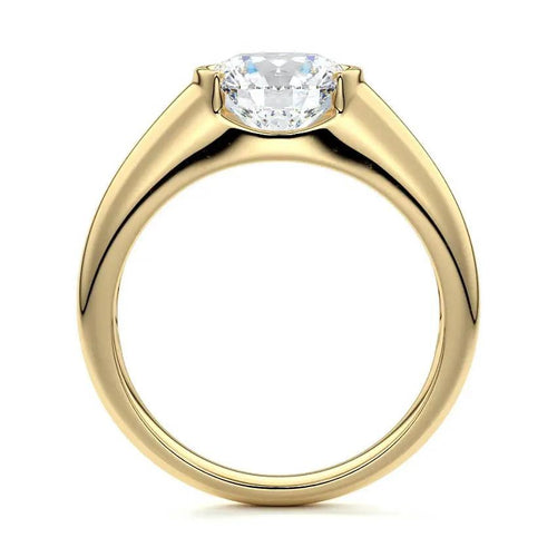 Round Solitaire Engagement Ring East-to-West set lab-grown diamond in 18K yellow gold