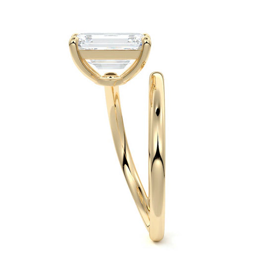 Emerald cut spiral diamond engagement ring in yellow gold with lab-grown center stone