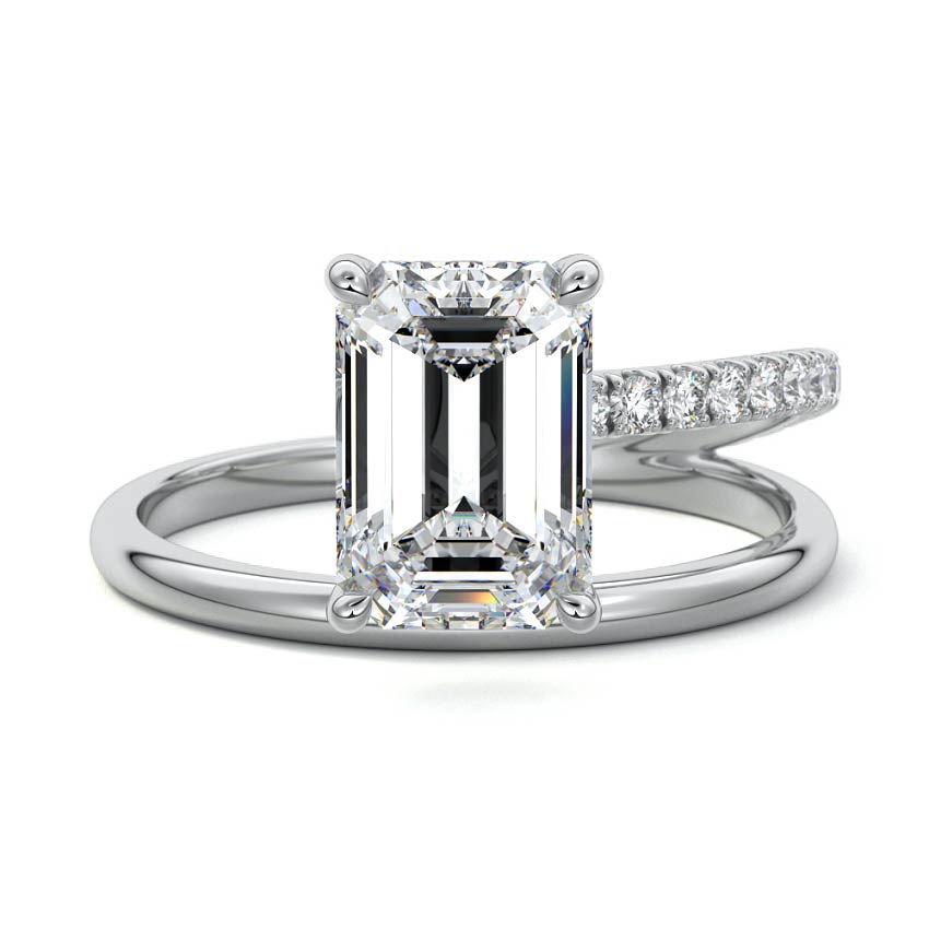 Emerald cut spiral diamond engagement ring in platinum with lab-grown center stone