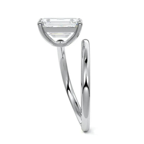 Emerald cut spiral diamond engagement ring in platinum with lab-grown center stone