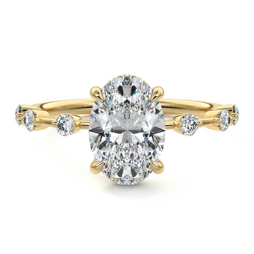 Oval cut lab-grown diamond engagement ring with side stones in white gold and platinum – Nura Lab New Zealand