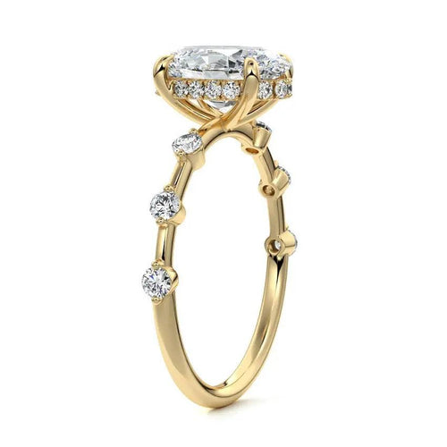 Oval cut lab-grown diamond engagement ring with side stones in white gold and platinum – Nura Lab New Zealand