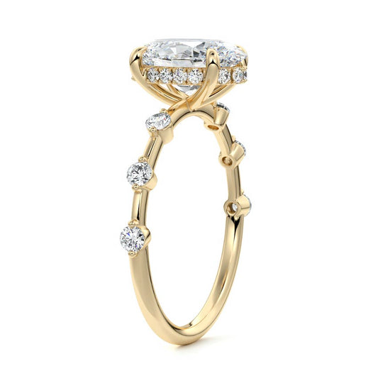 Oval cut lab-grown diamond engagement ring with side stones in white gold and platinum – Nura Lab New Zealand