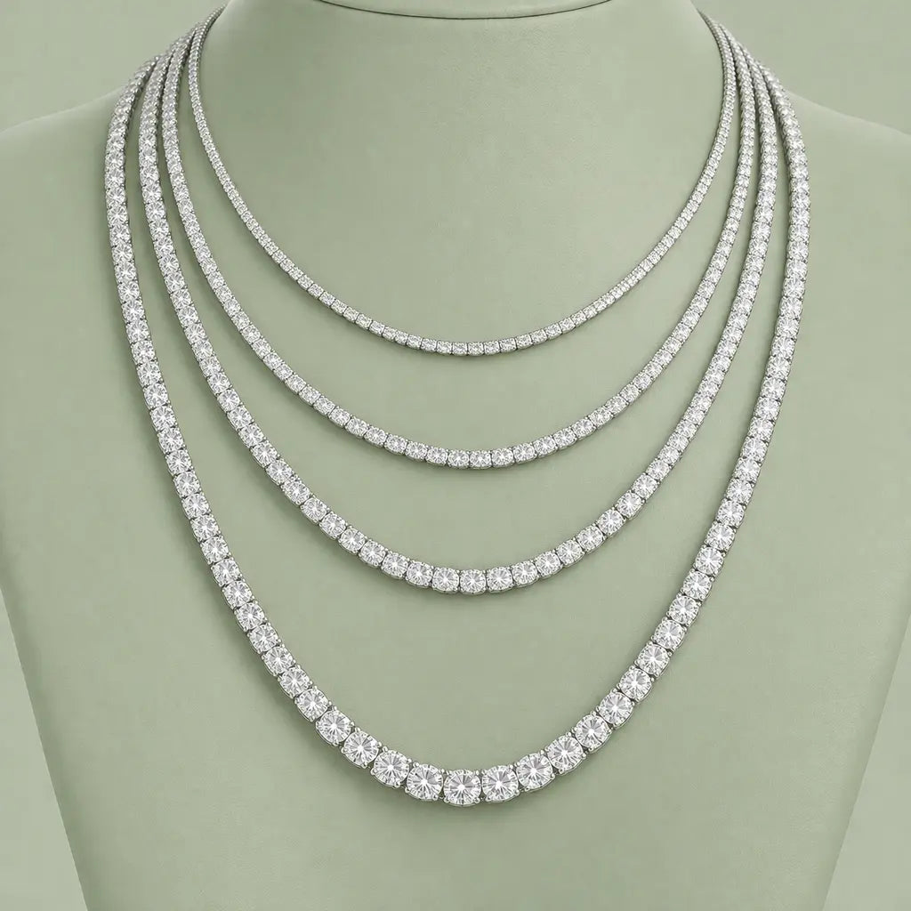 55 Carat Tennis Necklace - Lab Grown Moissanite Round Cut in Silver 925 Nura Lab