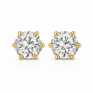 Laura - Moissanite Stud Six Claws Earrings in 14K Gold