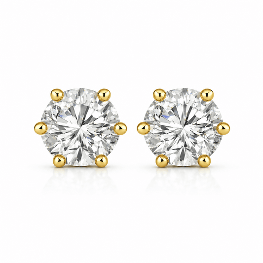 Laura - Moissanite Stud Six Claws Earrings in 14K Gold