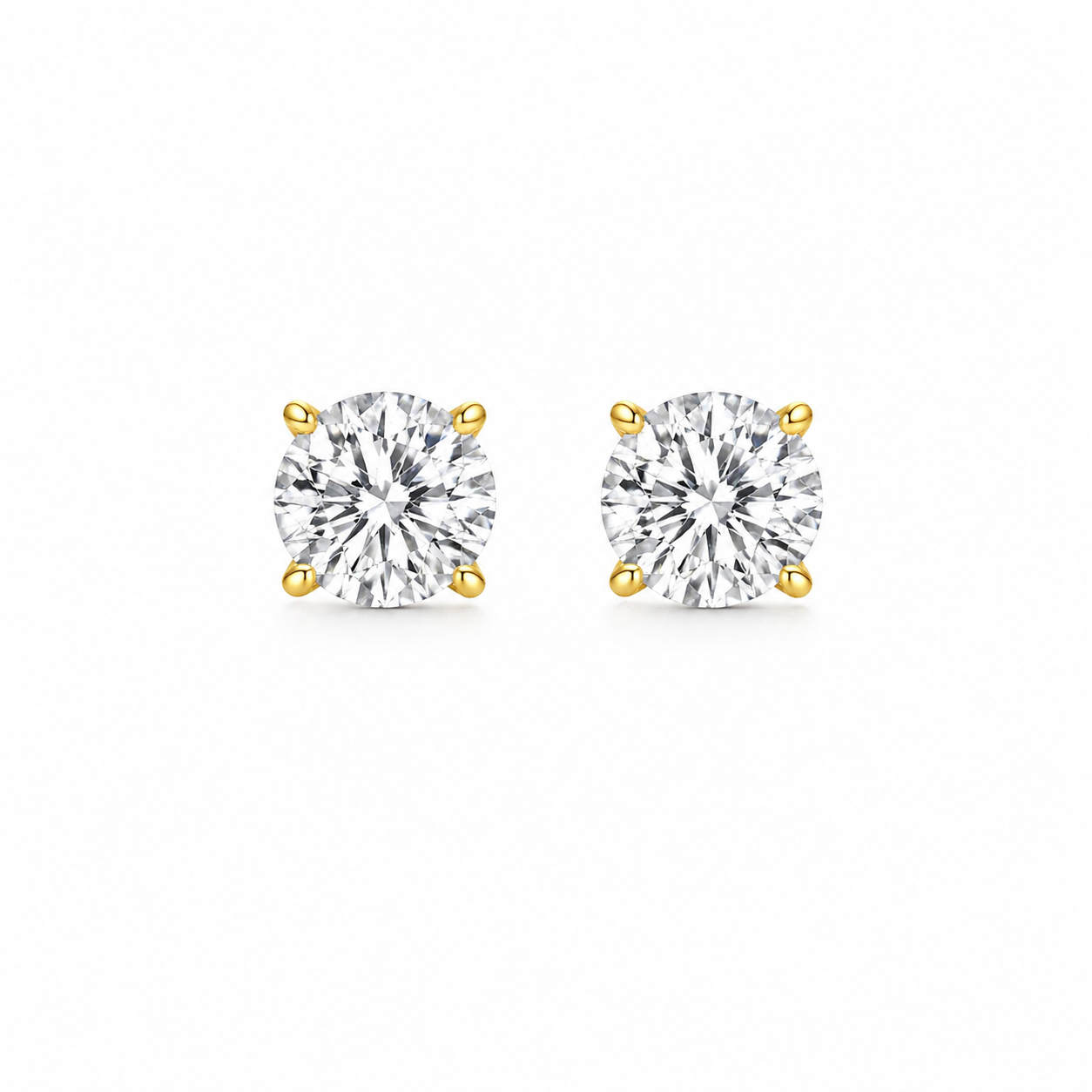Tane - Round Moissanite Stud Earrings 14K Yellow Gold.