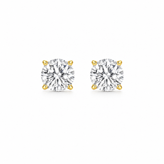 Tane - Round Moissanite Stud Earrings 14K Yellow Gold.