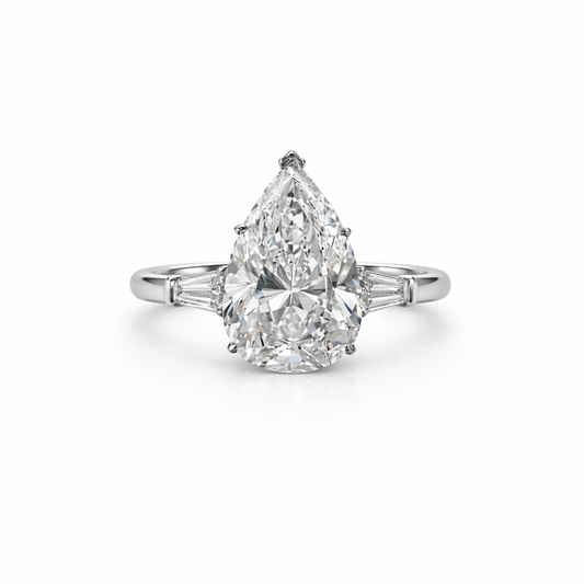 5 Carat Pear Cut Three Stone Engagement Ring 18K White Gold