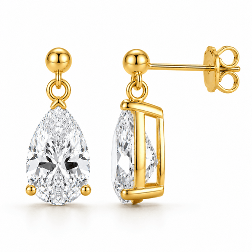 Marcia - 4ctw Pear Shape Drop Moissanite Earrings 14K Yellow Gold.