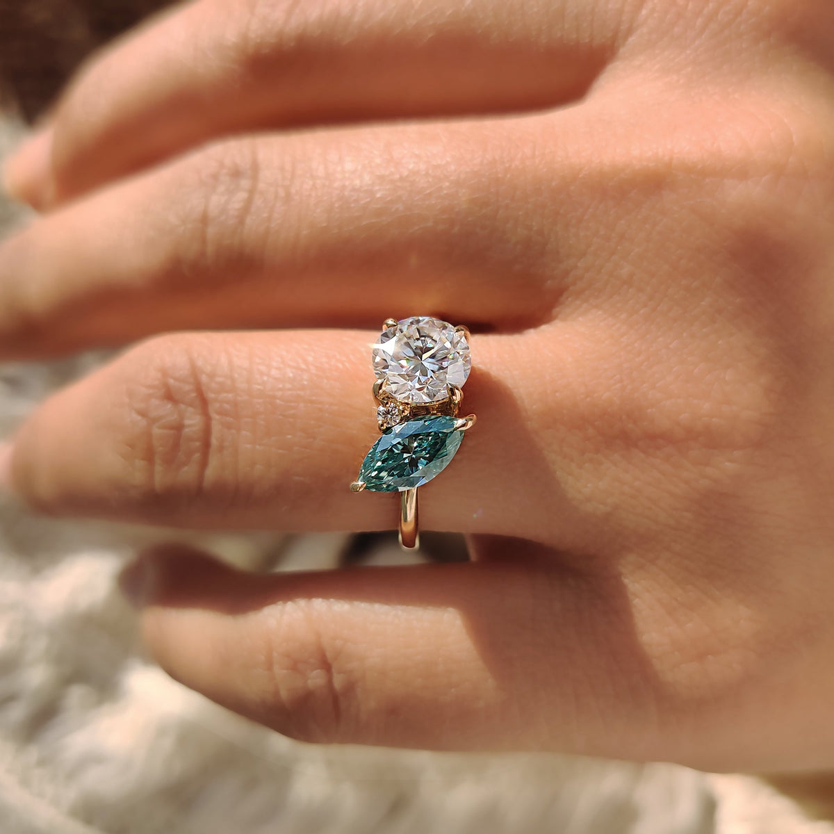 Florence Fleur - Three Stone Moissanite Ring In Marquise And Round Cut