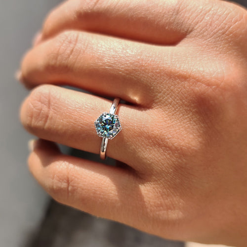Florence Anne - Solitaire Round Engagement Ring In Hexagon Framed