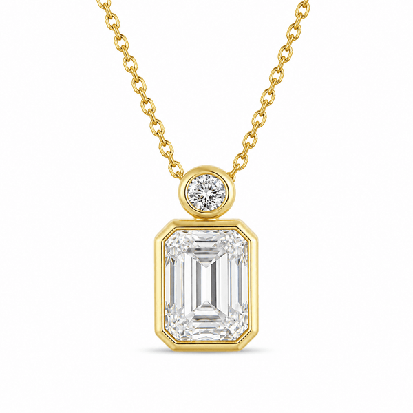 Dane - Emerald Cut Bezel Moissanite Pendant 14K Gold