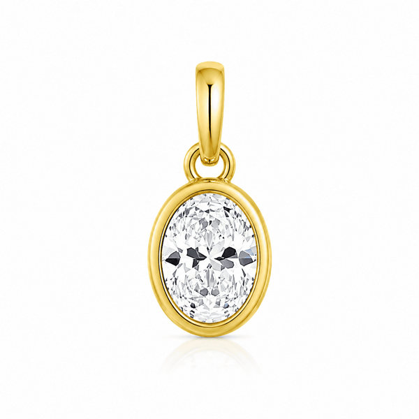 Maga - Oval Bezel Moissanite Pendant 14K Gold