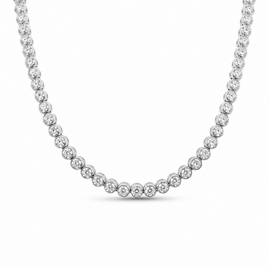 30 Carat Lab Diamond Bezel Tennis Necklace 14K Gold