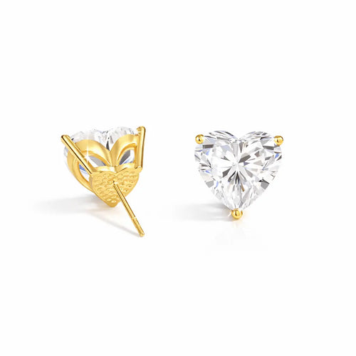 Jane - Heart Shape Stud Moissanite Earrings 14K Yellow Gold Nura Lab
