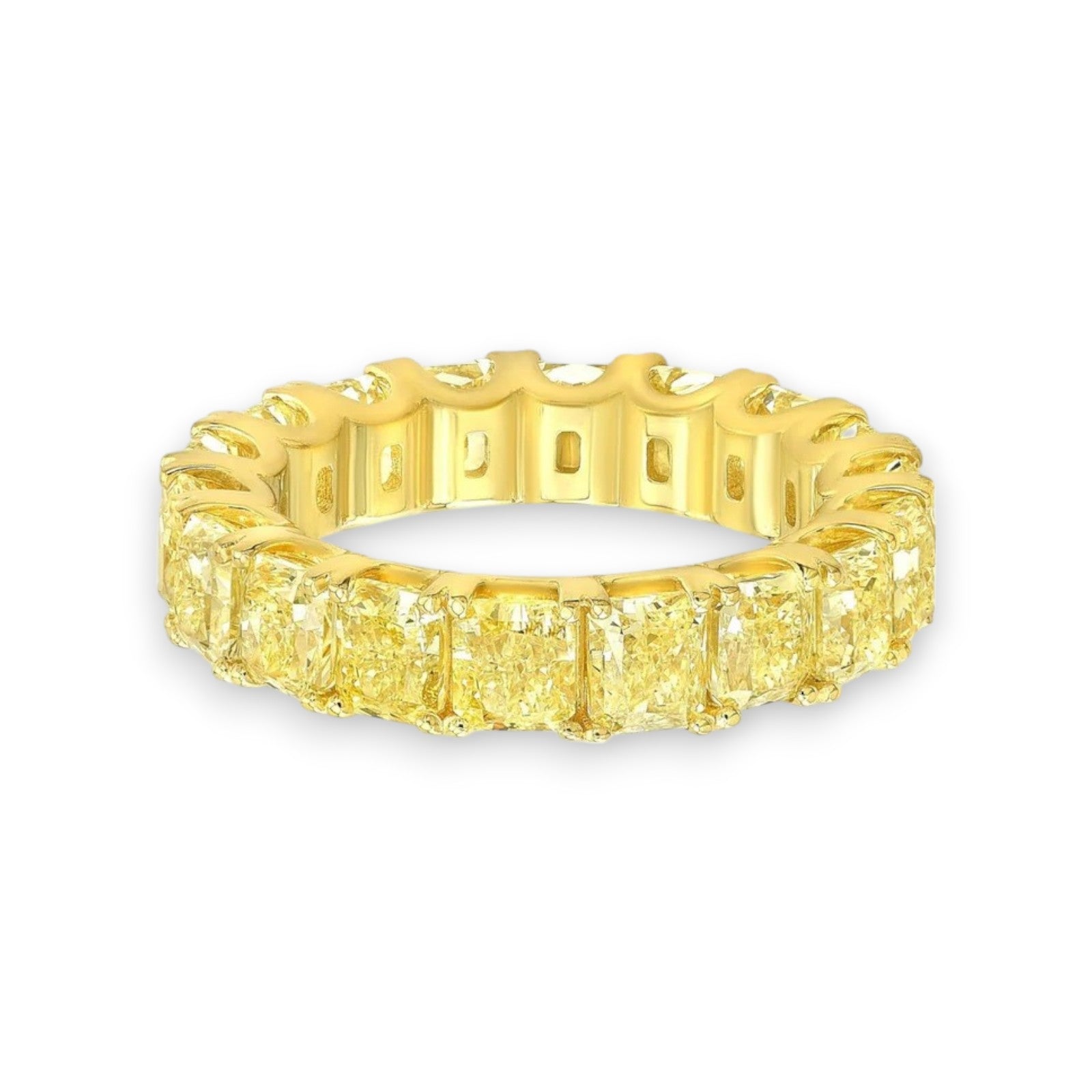 Eternity band with radiant cut yellow diamonds set in 18K yellow gold by Nura Lab – sustainable wedding ring
