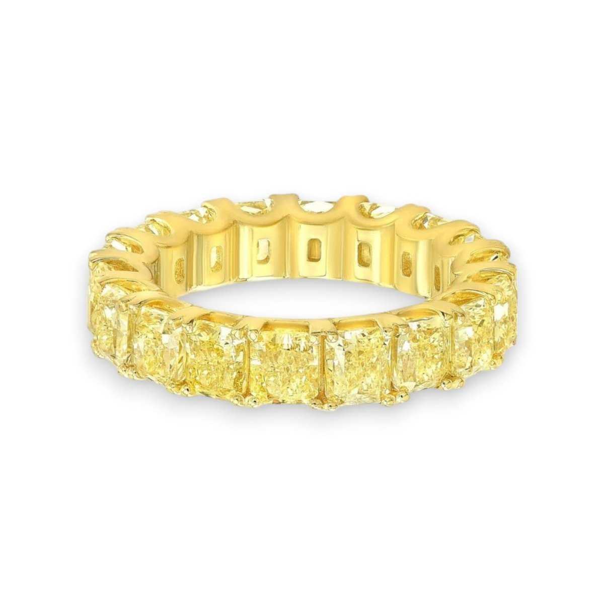 Eternity band with radiant cut yellow diamonds set in 18K yellow gold by Nura Lab – sustainable wedding ring