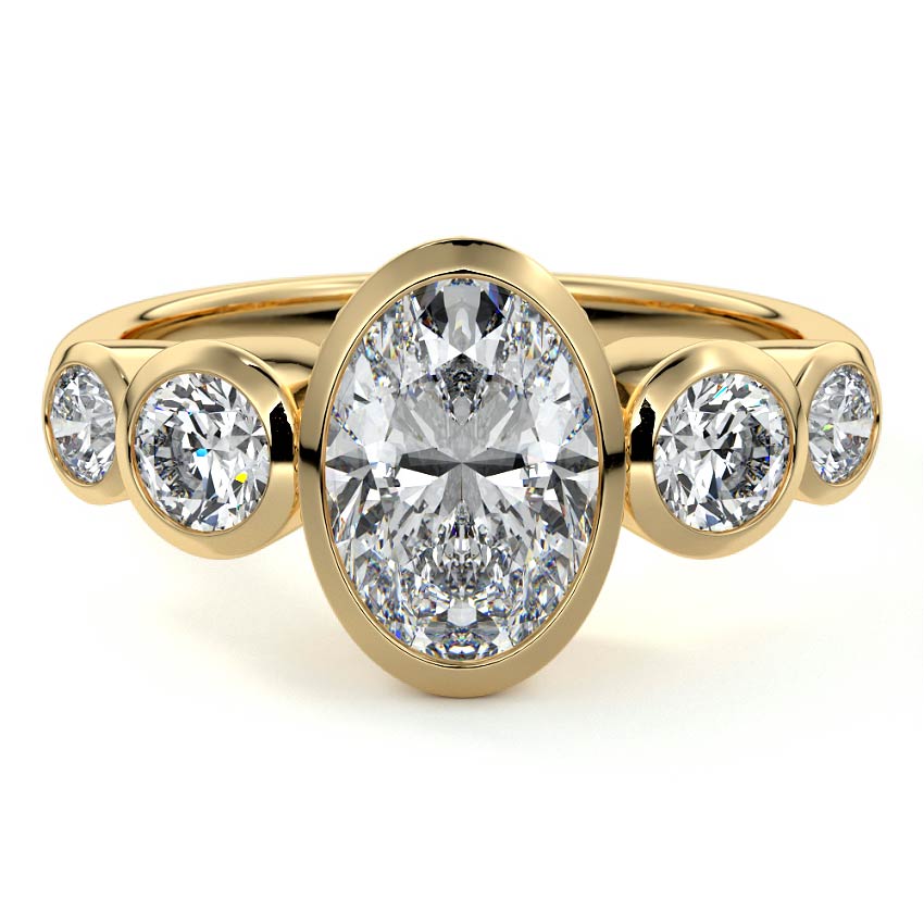 5 stone side stone engagement ring in gold with moissanite or lab grown diamond - Nura Lab New Zealand