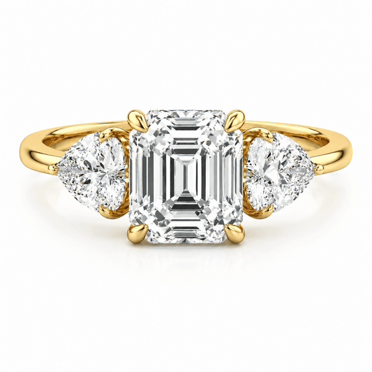 Lana - Asscher Three Stone with Heart Side Diamonds Engagement Ring