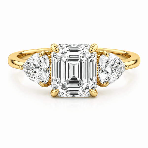 Lana - Asscher Three Stone with Heart Side Diamonds Lab Grown Diamond Engagement Ring