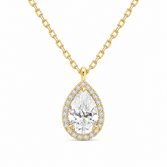 Winter - Pear Shape Halo Moissanite 14K Gold with 18K Gold Necklace