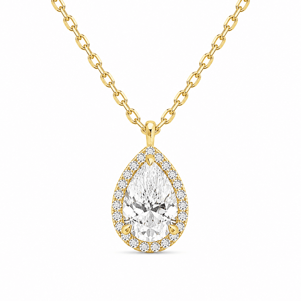 Winter - Pear Halo Moissanite Pendant 14K Gold