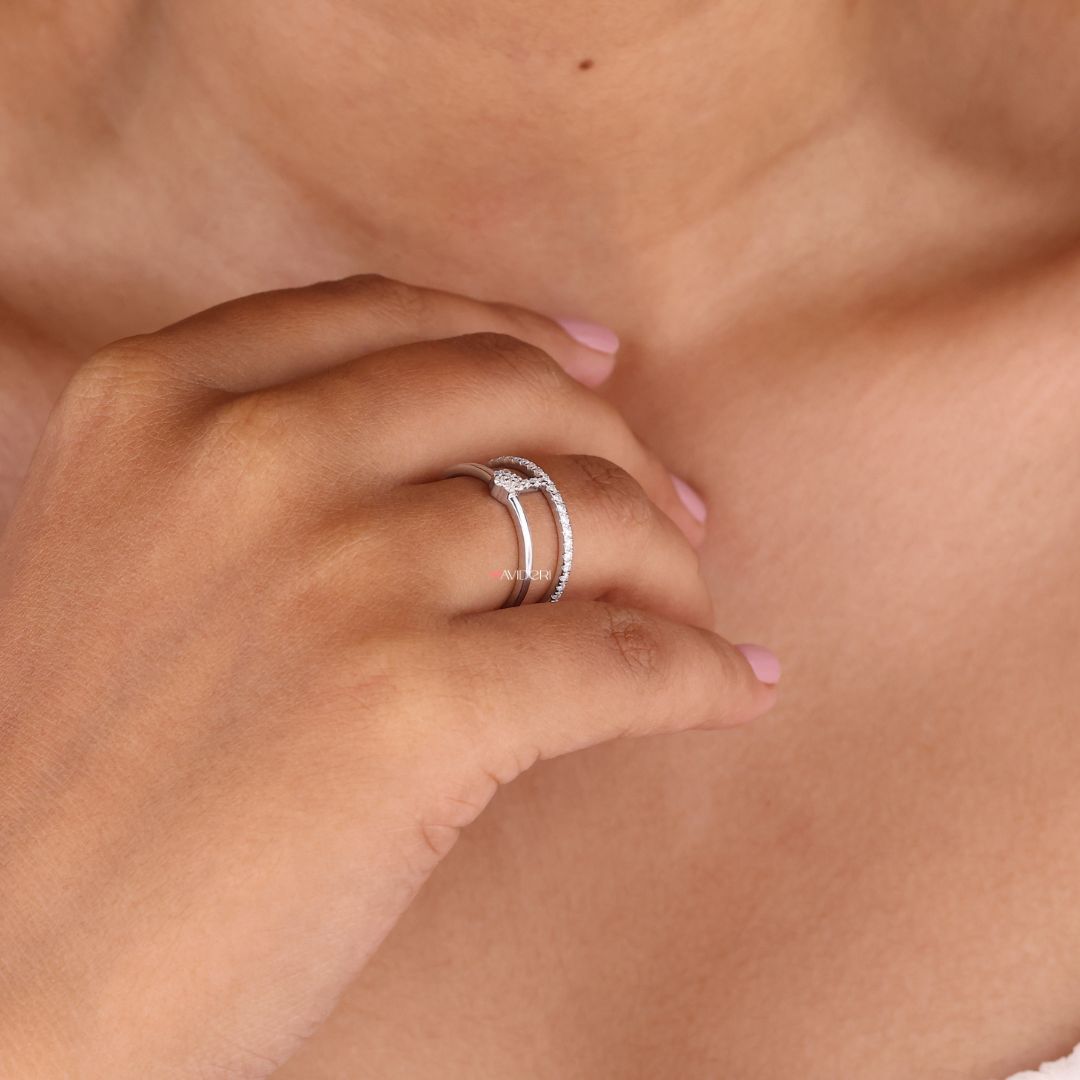 The Moissanite gold wedding band combines shine with warmth.

