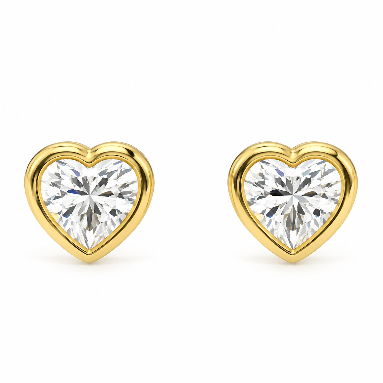 Clau - 2ctw Heart Shape Bezel Stud Moissanite Earrings 14K Yellow Gold.