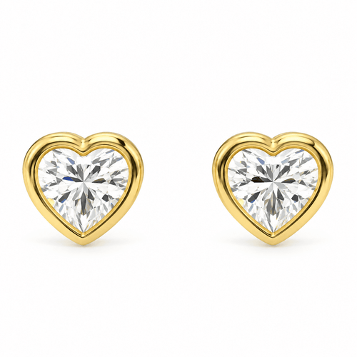 Clau - 2ctw Heart Shape Bezel Stud Moissanite Earrings 14K Yellow Gold.