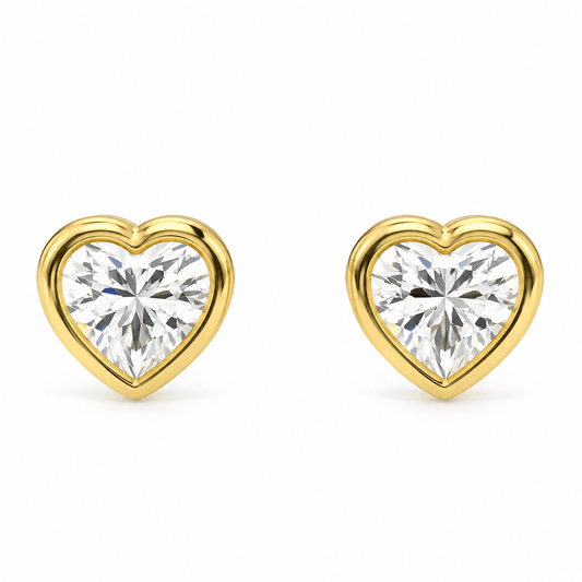 Clau - 2ctw Heart Shape Bezel Stud Moissanite Earrings 14K Yellow Gold.