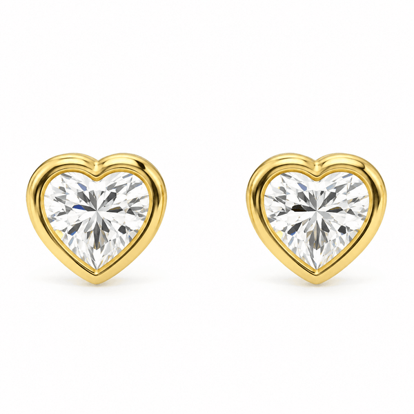 Clau - 2ctw Heart Shape Bezel Stud Moissanite Earrings 14K Yellow Gold