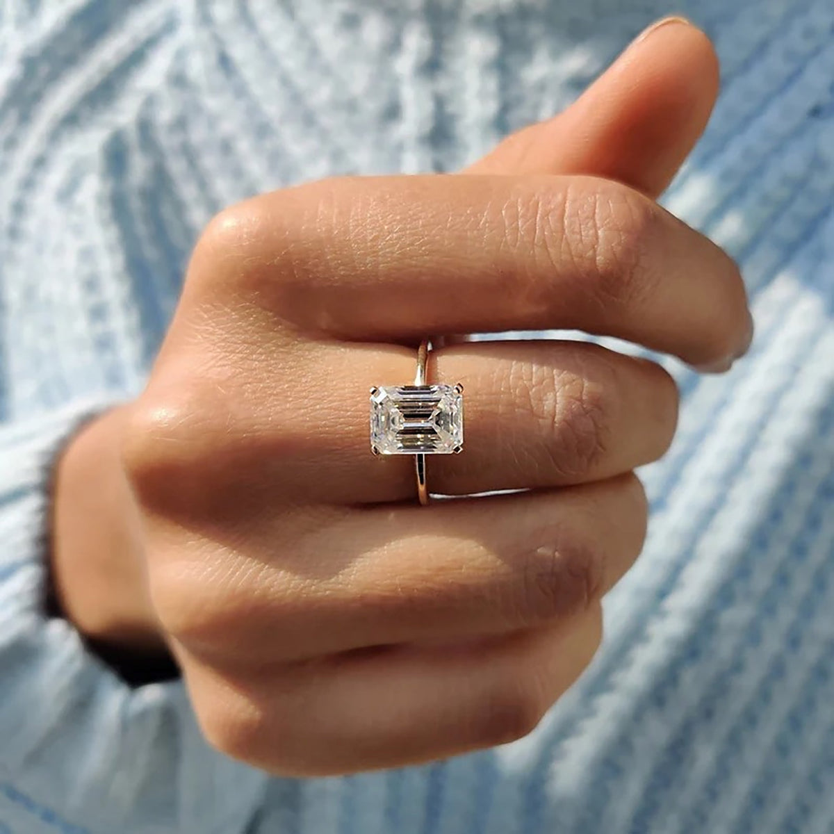 Rosamund Elise - Knife Edge Emerald Cut Solitaire Ring