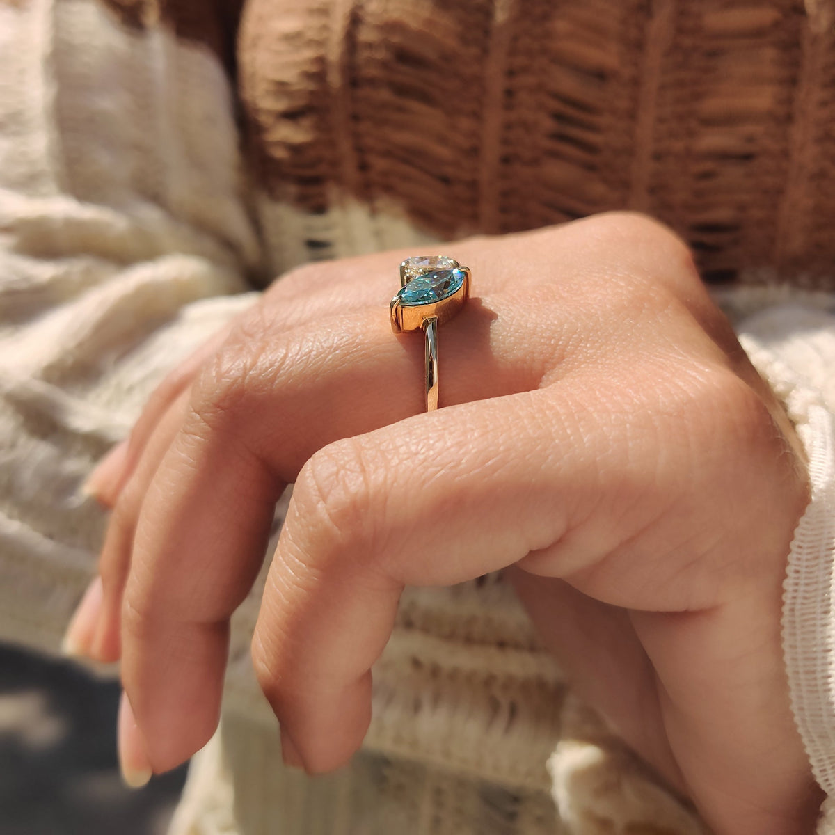 Florence Fleur - Three Stone Moissanite Ring In Marquise And Round Cut