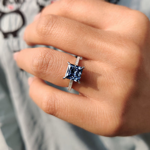 Lenora Louise - Royal Dark Blue Princess Cut Engagement Ring