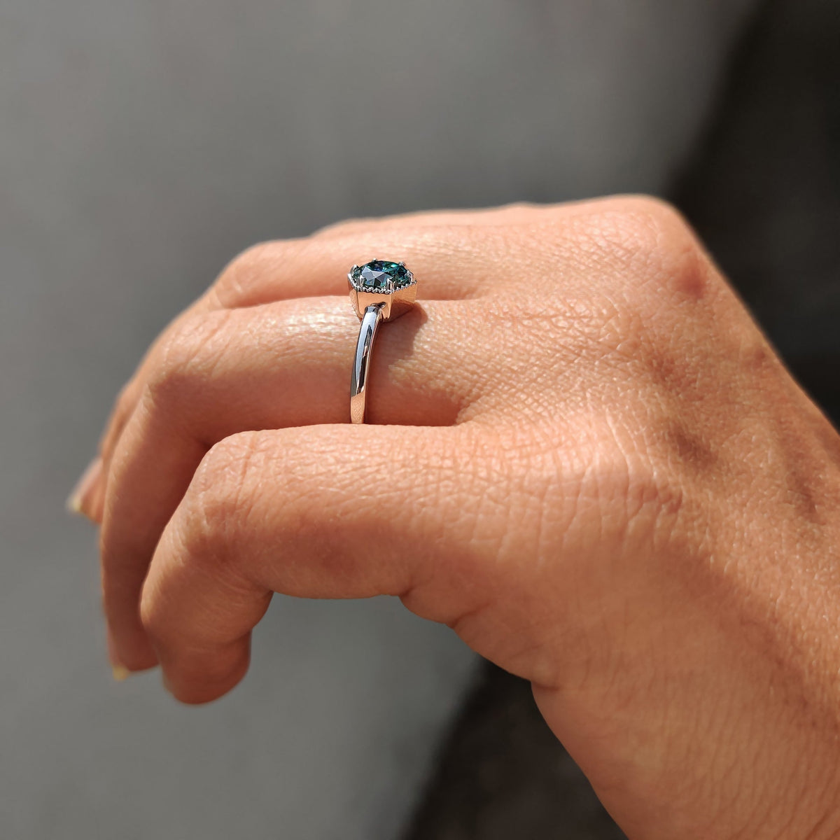 Florence Anne - Solitaire Round Engagement Ring In Hexagon Framed