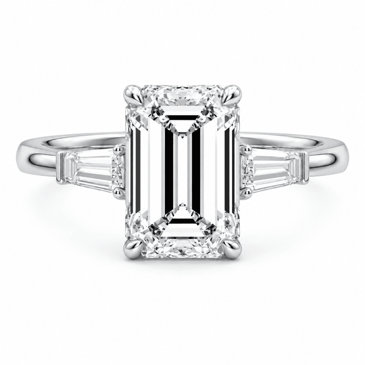 Michaela - Emerald Cut Trilogy Lab Grown Diamond Engagement Ring