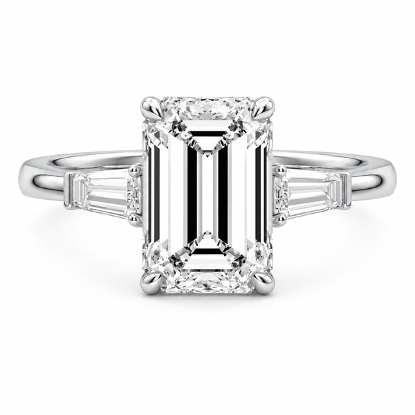 Michaela - Emerald Cut Trilogy Lab Grown Diamond Engagement Ring