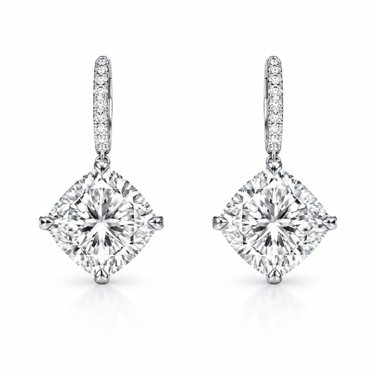 6 Carat - Cushion Cut Earrings 18K White Gold