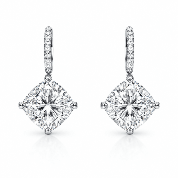 6 Carat - Cushion Cut Earrings 18K White Gold