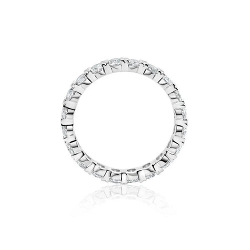 3ct oval lab-grown diamond eternity band in 14K white gold, shared-prong close-up