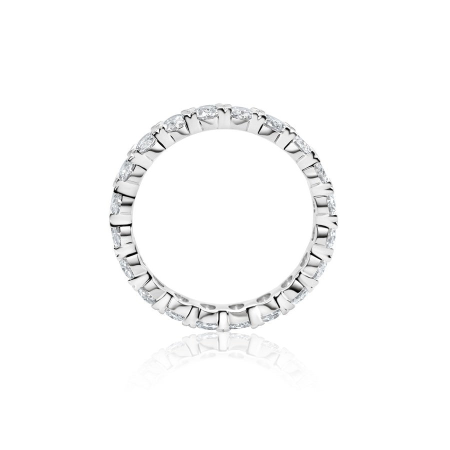 3ct oval lab-grown diamond eternity band in 14K white gold, shared-prong close-up