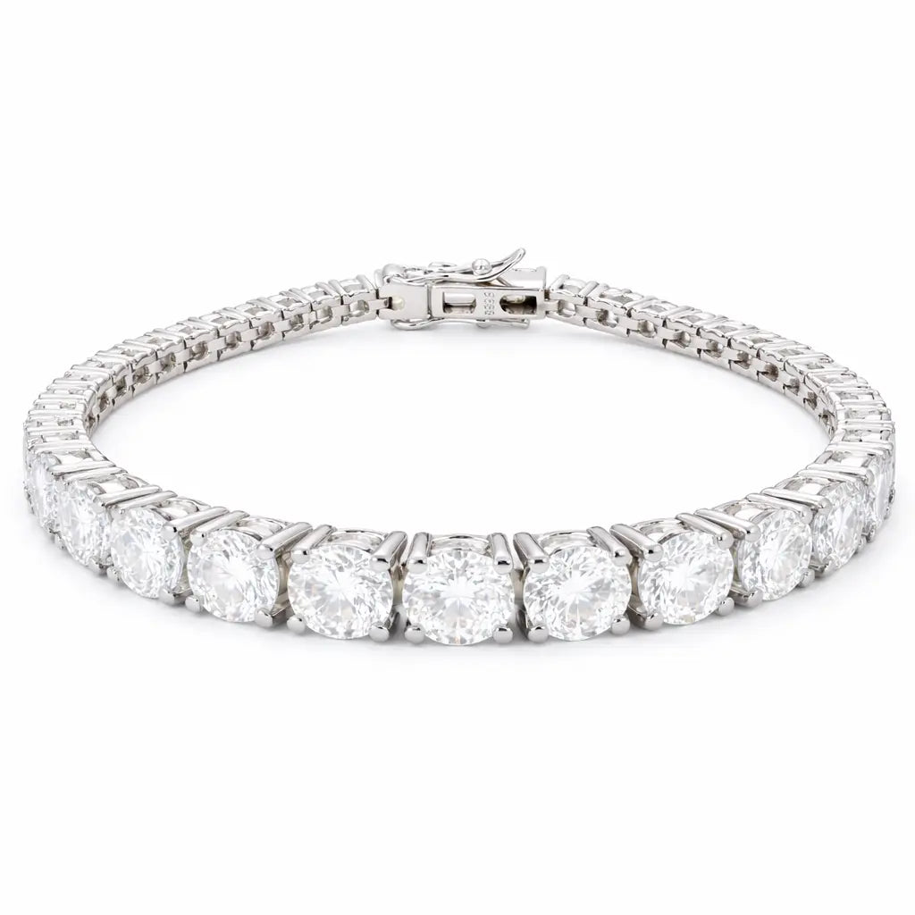 30 carat lab moissanite tennis bracelet with round cut stones in silver 925, 6.5mm width high luxury statement jewellery