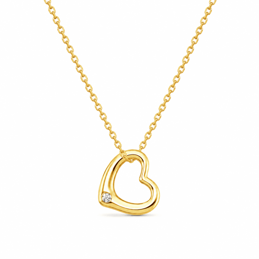 Amore - Heart Design Moissanite Luxury Charms 14K Gold with 18K Gold Necklace.
