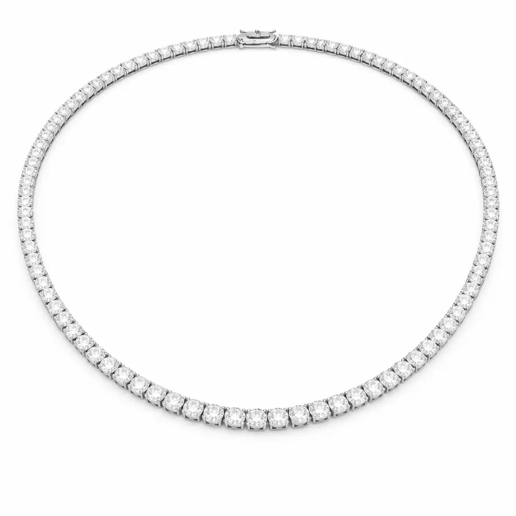 30 carat lab grown moissanite tennis necklace with round cut stones in silver 925, bold luxury statement necklace