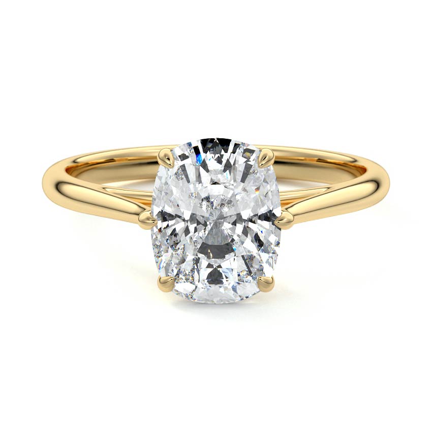 Solitaire cushion cut engagement ring in yellow gold with lab-grown diamond – Nura Lab New Zealand