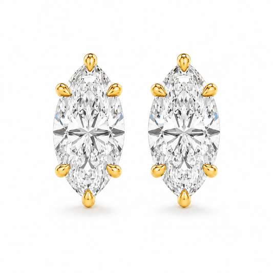 Janet - Marquise Shape Stud Moissanite Earrings 14K Yellow Gold